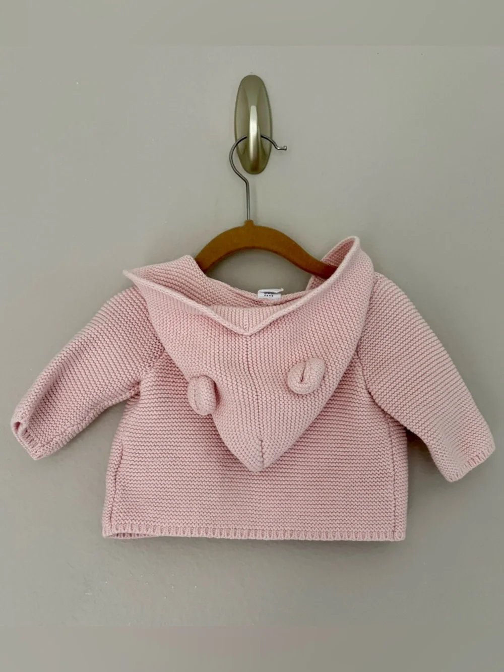 Baby Gap Bear Ear Garter Hooded Cardigan Spring 2025 Milkshake Pink Cotton: 0-3M